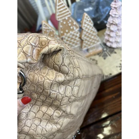 Coach Ashley (2011) Leather Croc Carry all Tote Bag Purse Camel Beige - Picture 5 of 16